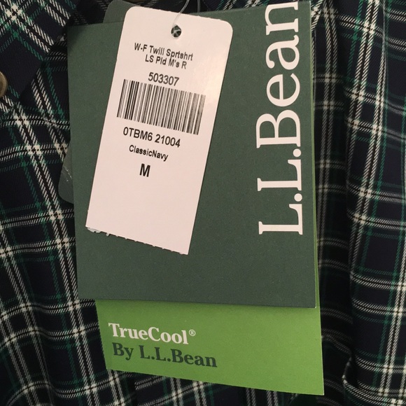LL Bean Black/Green Twill Sport Shirt M Reg NWT - Picture 6 of 8